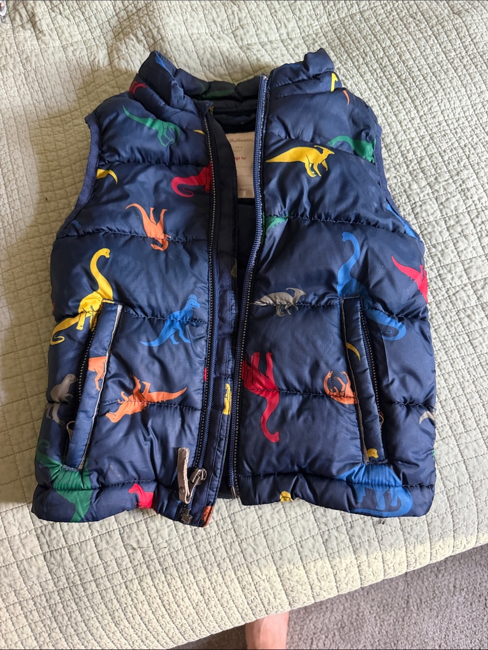 Hannah Andersson Kids Navy Dinosaur Puffer Vest - Multicolor Dino Print